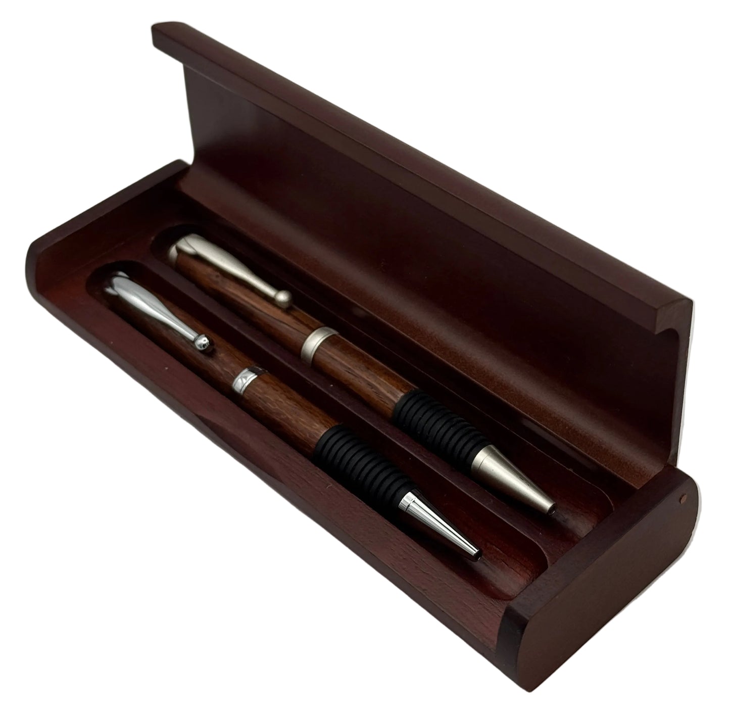 Rosewood Double Pen Case with Latch Closure
