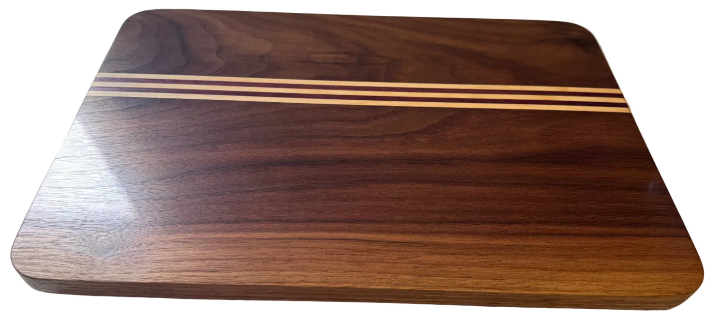 Handcrafted Walnut Chopping/Serving Board with Maple & Purpleheart Accents
