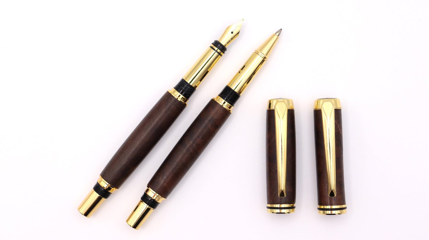 Viscount Fountain Pen & Rollerball Set - Walnut Burl