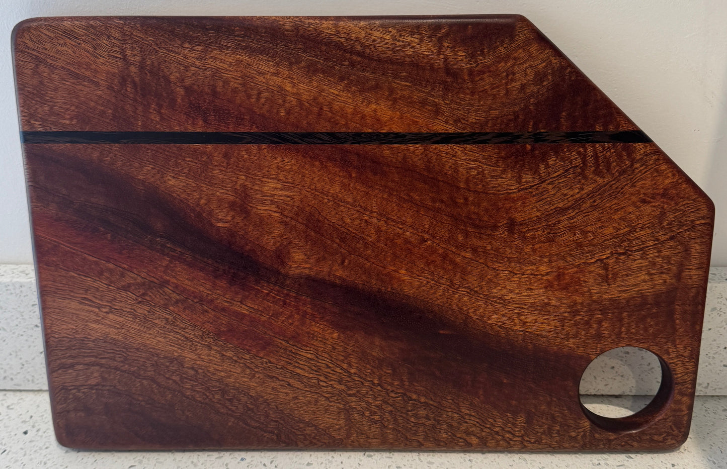 Asymmetrical Figured Sapele & Wenge Serving Board – Modern Geometric Charcuterie Tray
