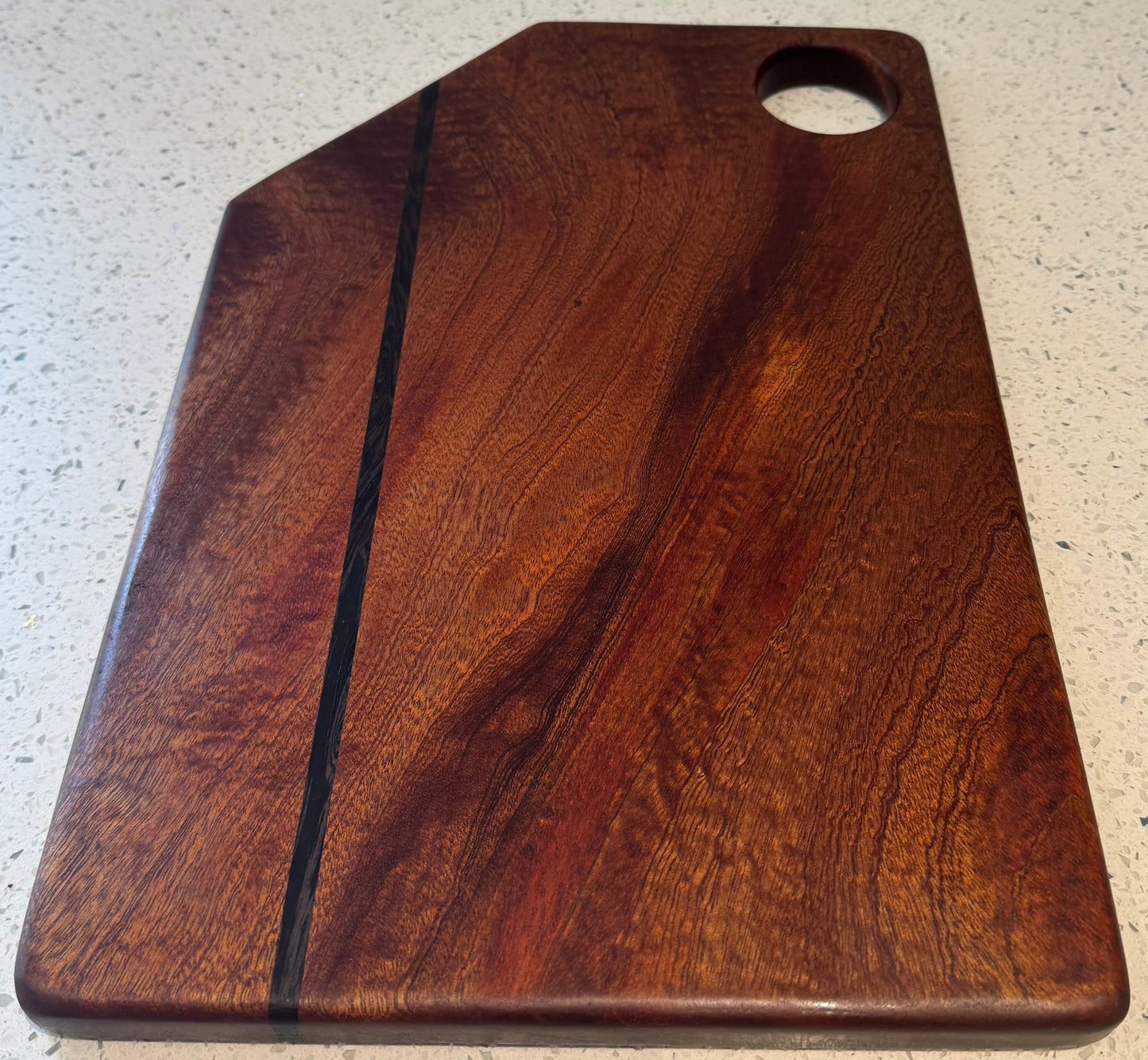Asymmetrical Figured Sapele & Wenge Serving Board – Modern Geometric Charcuterie Tray