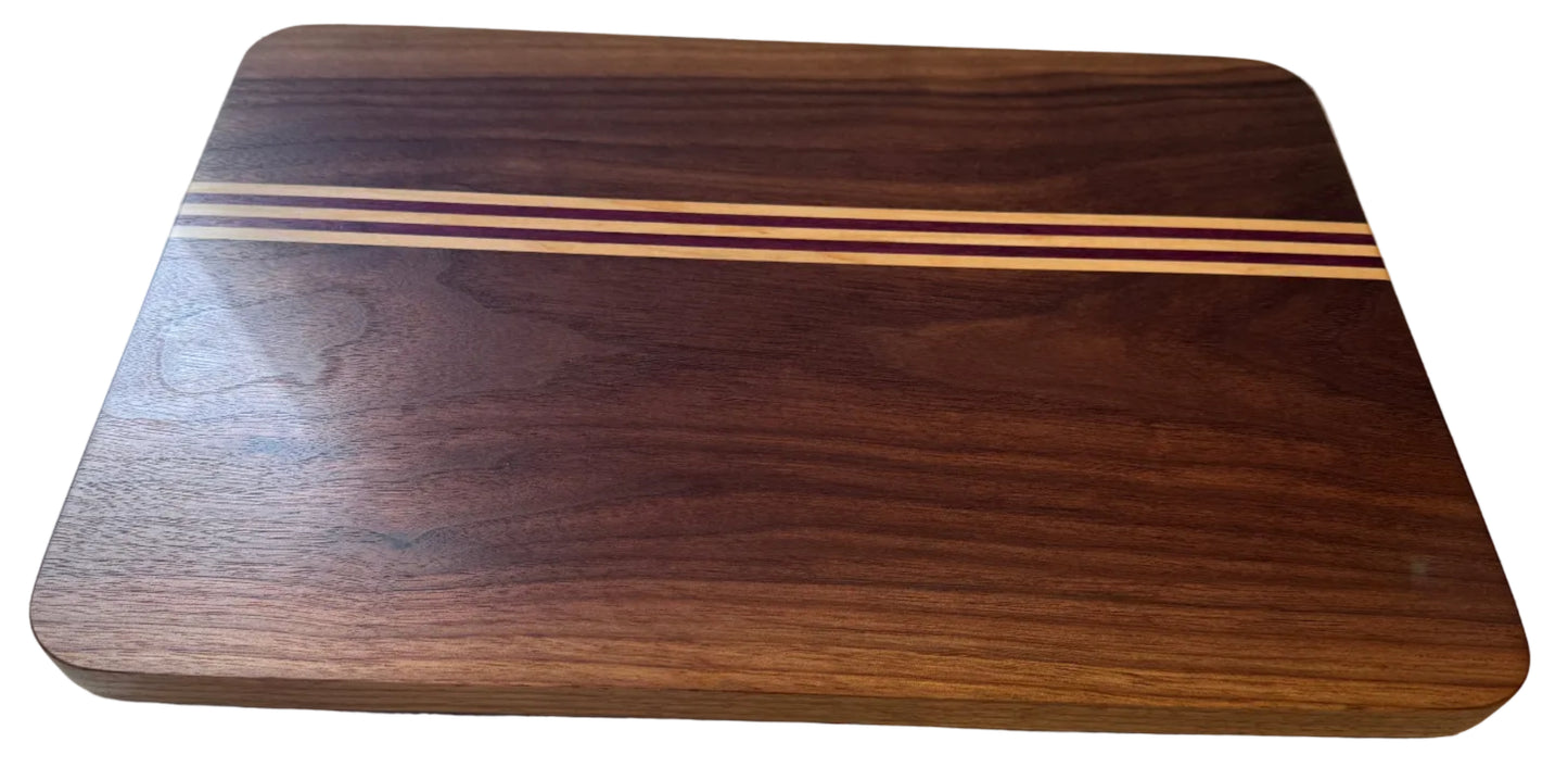 Handcrafted Walnut Chopping/Serving Board with Maple & Purpleheart Accents