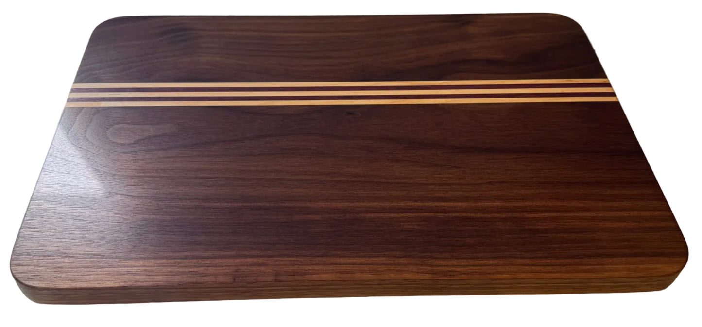 Handcrafted Walnut Chopping/Serving Board with Maple & Purpleheart Accents
