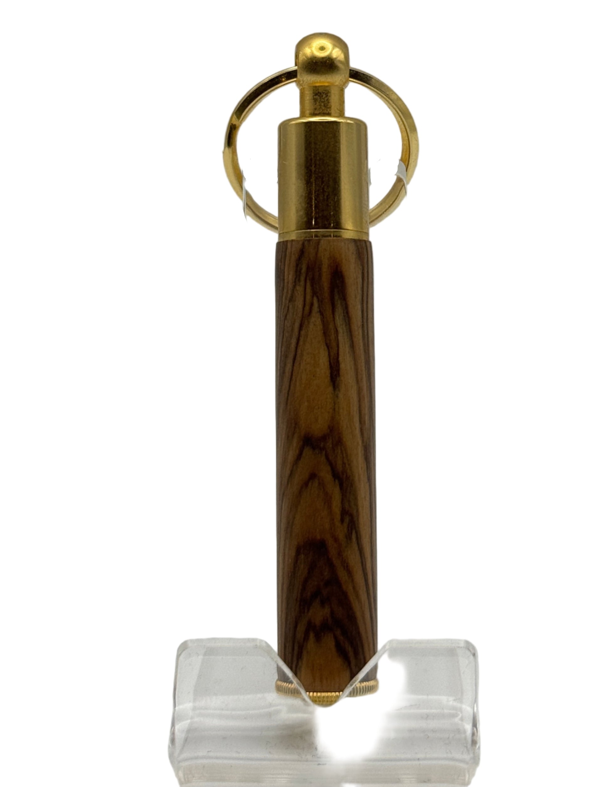 Keyring pen with olivewood handle and gold keyring accessory