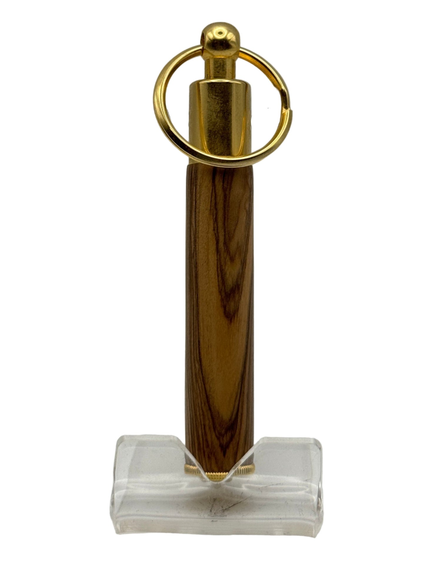 Keyring pen with olivewood handle and gold keyring accessory