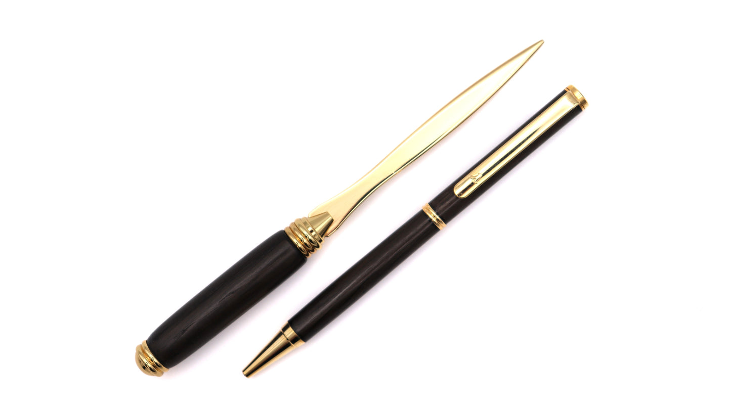 Lance pen and letter opener set in bog oak