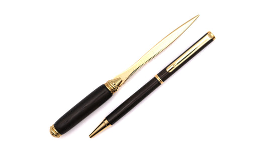 Lance pen and letter opener set in bog oak
