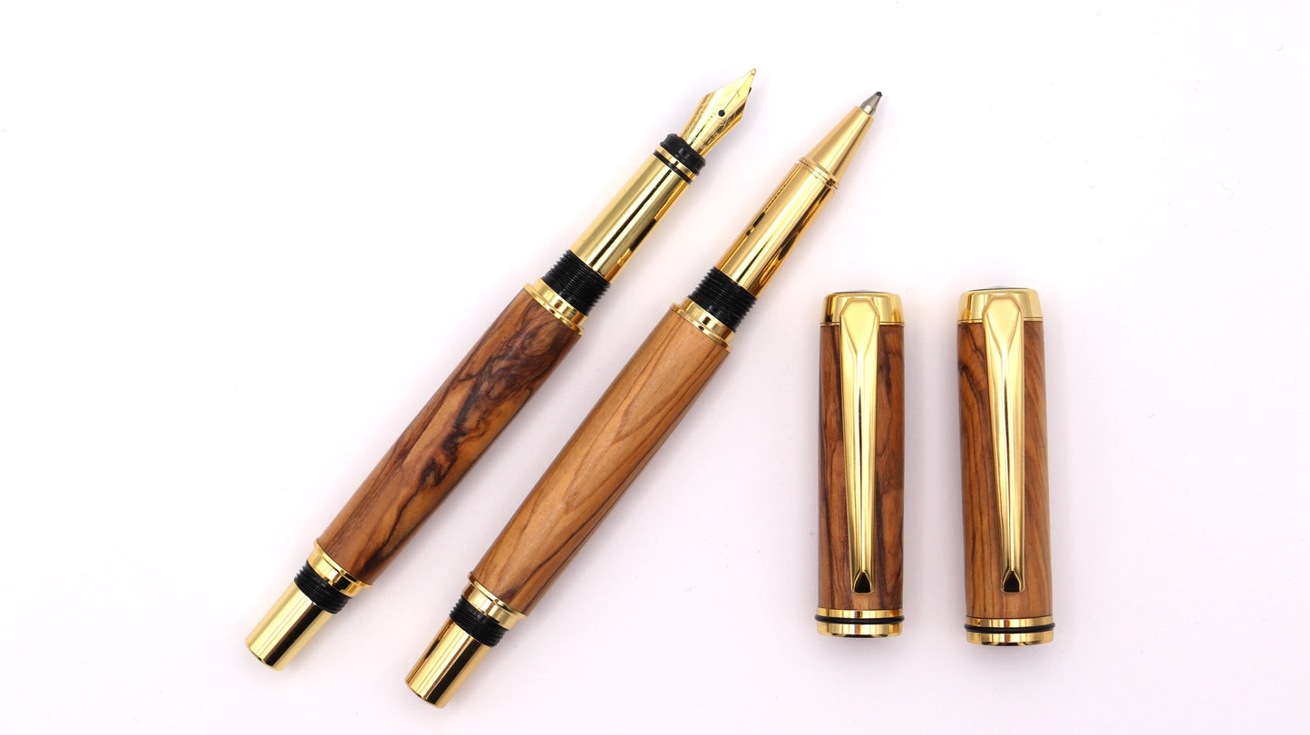 Viscount Fountain Pen & Rollerball Set - Olivewood